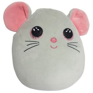 Ty Squish-A-Boo Catnip The Gray Mouse 10" Plush Large Toy Pink Glittered Eyes